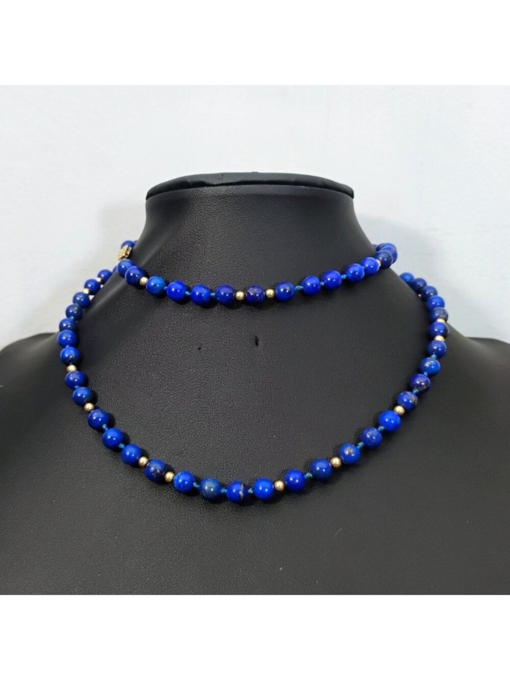 6mm Lapis Lazuli & Gold Spacer Bead Necklace 26" Long 26.4 grams
